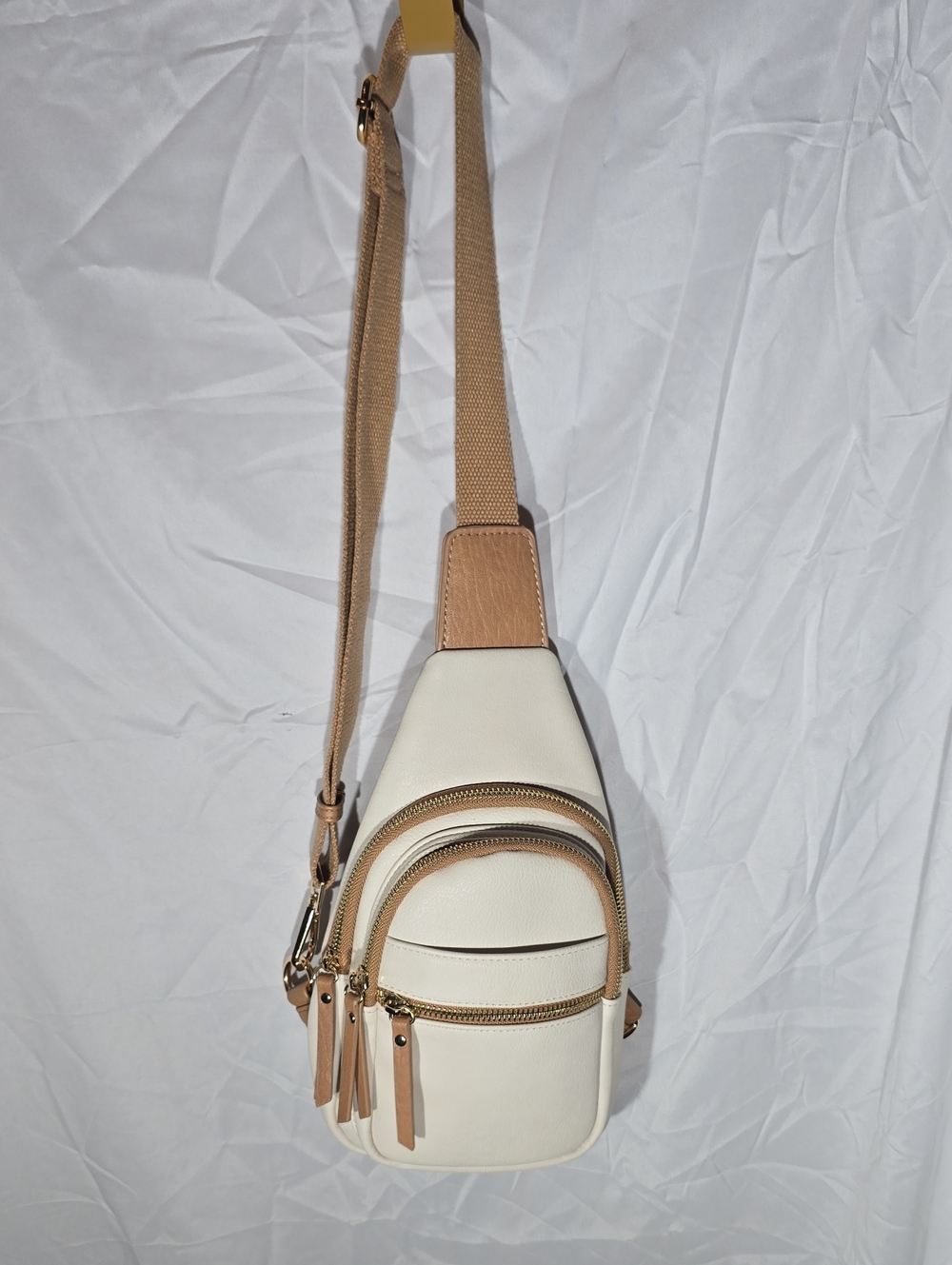 Miztique Cream Crossbody Sling Bag with Tan Accents